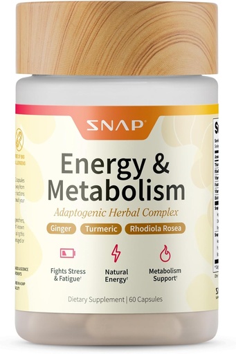 [BRSWGAAOOYBQY3Q4] Snap Supplements Energy & Metabolism Herbal Complex for Fatigue, Stress Relief, Energy Booster & Better Mood, Energy Pills for Women & Men, 60 Capsule (30 Servings, 1 Mese di Alimentazione)