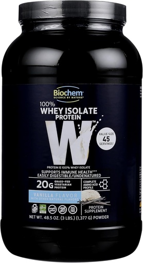 [BRSW2ZL6BYJWOAL4] Hóa sinh 100% Whey cô lập Protein Powder, Vanilla Flavor, 20g Weed Protein, Keto Friendly, Gluten Free, dễ dàng hòa nhập, Vegetarian, 48,5z, 45 người phục vụ.