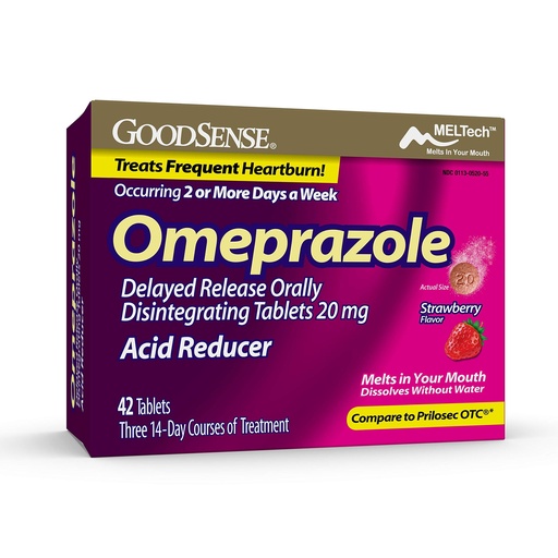 [BRSWGGD3DEJQAEQ3] GoodSense Omeprazole Delayed Release Orally Disintegrating Tablets 20 mg, Strawberry Flavor, Dissolve Tabs, Treats Frequent Heartburn, Acid Reducer, Heartburn Medicine, 42 Tablets