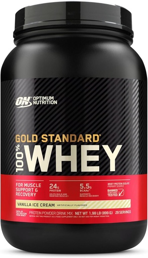 [BRSWIFAZCYNACEI5] Optimum Nutrition Gold Standard 100% Whey Protein Powder from Whey Isolates, Vanilla Ice Cream - 2 Pound