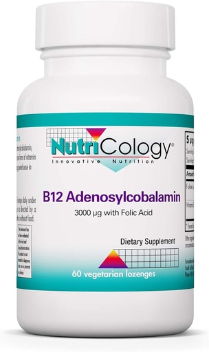 [BRSWIZAROIBQI3LA] Nutricology B12 Adenosylcobalamin Təhsil - Folic Acid, Vitamin B12 3000 mcg, Folate, Pure B12, Vegetarian Lozenges - 60 Count