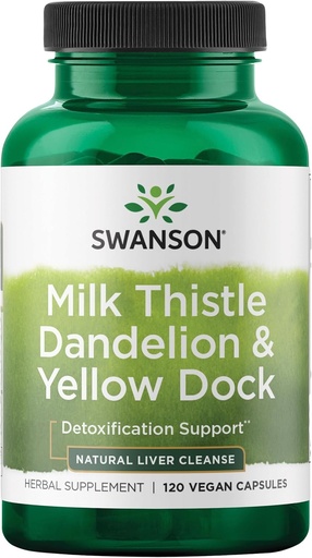 [BRSWKGY3BQOBQ2LI] Swanson Milk Butle, Dandelion & Yellow Dock - Herbal Liver Support Supplement - Daxili Sağlamlıq və Ehlik - (120 Kapsül) (1 Paket)