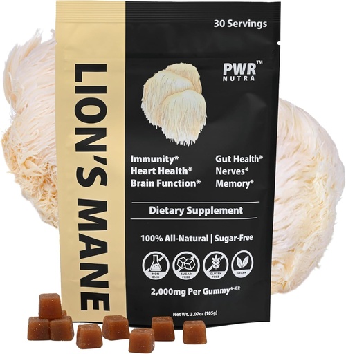 [BRSROAD5DENRQ2Y2] REAL Lion’s Mane Mushroom Gummies - Heart, Immunity, Inflammation, Brain Support, Vegan, Sugar-free, GF, 30 TRUE Servings, 3.7oz