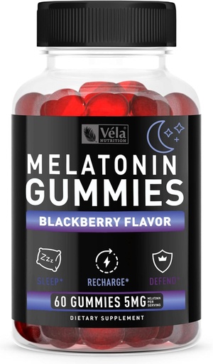 [BRSW2AQZCR6RMEIU] Melatonin Black Berry Gummies 5mg, Nighttime Sleep Support Chewable Supplement | 60 Count