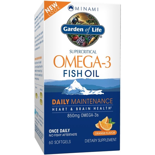 [BRSWIY3QB4PB2DQ7] Garden of Life Fish Oil Omega 3 EPA/DHA for Natural Brain Function, Heart & Mood, 850mg Fatty Acid Supplements, Minami - Orange Flavor Ultimate Once Daily, 60 Softgels | Two Month Supply, Gluten Free
