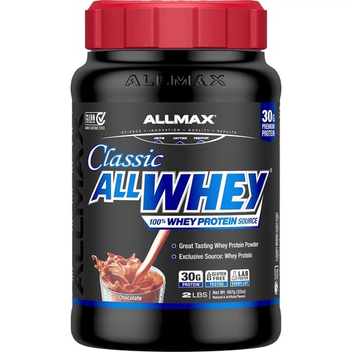 [BRSWKGQNCIFGID3Y] ALLMAX Classic AllWhey Whey Protein Powder, Chocolate, 2 lbs – 30g Protein per Scoop, Gluten Free, Low Sugar, High Protein, Supports Muscle Recovery, Lean Muscle & Post Workout, for Men & Women