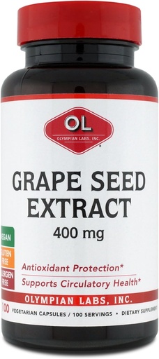 [BRSWGZD4OFYQEA35] Olympian Labs Grape Seed Extract 400 mg Kapsler, 100 greve støtte hjerte helse, antioksidant beskyttelse.