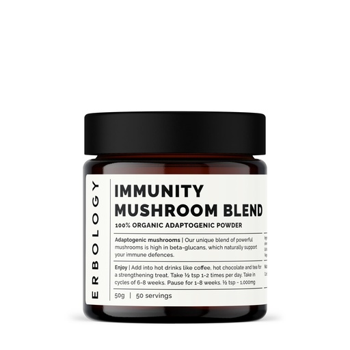 [BRSWYHYLOV7AGF3D] Erbology Organic Immunity Mushroom Complex 50 Servings - High in Beta-glucans - Reishi, Cordyceps, Lion's Mane, Turkey Tail - Sustainably Grown in Europe - Vegan - Non-GMO - No Added Fillers