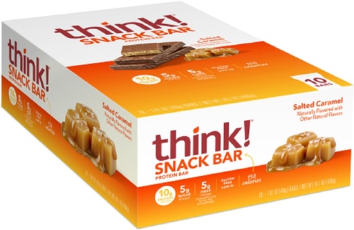 [BRSWIGAEOUDWIYI7] think! Protein Bars with Chicory Root for Fiber, Salted Caramel, Snack Bars without Artificial Sweeteners, 1.4 Oz, 10 Ct