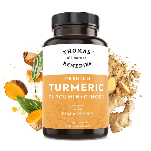 [BRSRAFQYAECRUCYU] Thomas' all-natural Remedies Turmeric Curcumin and Ginger with Black Pepper, Organic Turmeric Joint Support Supplement- 95% Curcumin - NO fillers, Vegan - 120ct