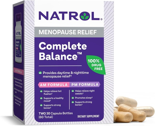 [BRSWIYYBAADBECDY] Natrol Complete Balance, Dietary Supplement for Menopause Relief, A.M./P.M. Menopause Relief for Women, 60 Capsules, Up to a 30 Day Supply