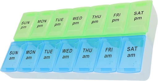 [BRSROGL5BN6AOHIU] 7 Day Weekly Pill AM PM Organizer, ShysTech Large Pill Case Pill Box for Pills/Vitamin/Supplements/Medication (Blue/Green)