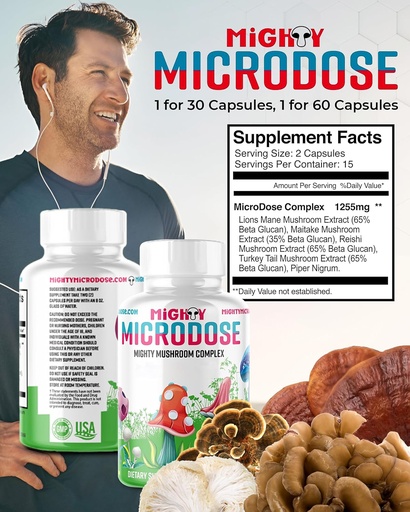 [BRSROGIZAFYWKETO] 5-Mushroom Nootropic Blend - 60 capsule, Turcia Coada, Reishi, Maitake Extract de ciuperci cu mare Beta Glucan, & Lion Mane Supliment capsule de ciuperci, Ciuperci functionale Suplimente de plante
