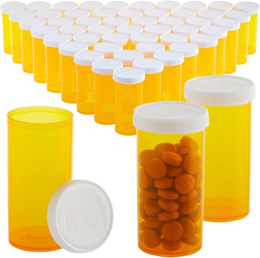 [BRSWGCT4DN5AA3AV] 50-Pack Pill Bottles Empty with Caps - 13 Pill Dram Plastic Medicine Bottles - Plastic Vials - Containers for Prescription Medication, Vitamins & Supplements - Orange