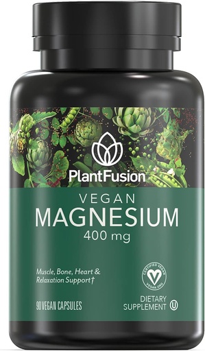 [BRSW2EANAEPQI3D7] PlantFusion Vegan Magnesium 400 mg Dietary Supplement, Muscle, Bone, Heart & Relaxation Support, 90 Vegan Capsules
