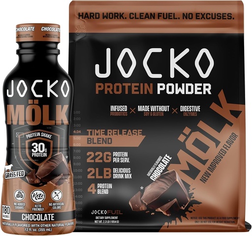 [BRSROA3QABYQAAA6] Jocko Fuel 2 Pack Bundle - Chocolate MOLK Protein Powder & RTD Protein Shake