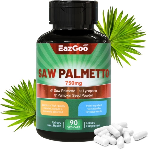 [BRSROCAFPMJQ43LF] Saw Palmetto Supplement, Saw Palmetto Extract 750mg, koos lükopeeni, Kõrvitsaseemne pulber, meestele ja naistele, Mitte-GMOs & Gluten, Vegan, 90 Count kapslid