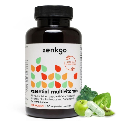 [BRSROFAFA4JWGCL6] Zenkgo Multivitamins + Organic Whole Foods+Probiotics for Women, Supports Immunity, Digestion, Energy, Gut Health, Vitamins A, E, B6, B12, Vegan D3, K2 (MK-7), Folate, Minerals, Superfoods(60Ct/30Day)