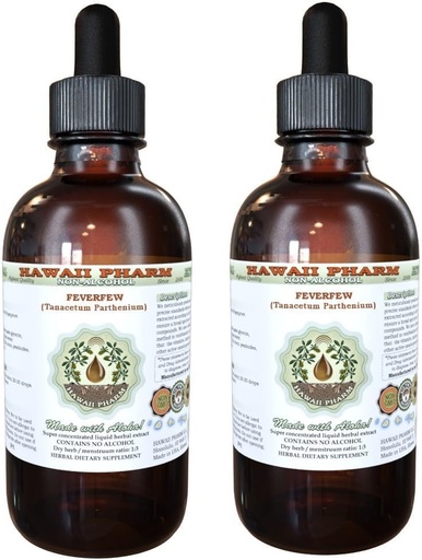 [BRSWKEYHOYIGKC3I] Extrait liquide sans alcool de fèves (Tanacetum parthenium) Herbe séchée Glycérite Hawaii Pharm supplément naturel à base de plantes 2x4 oz