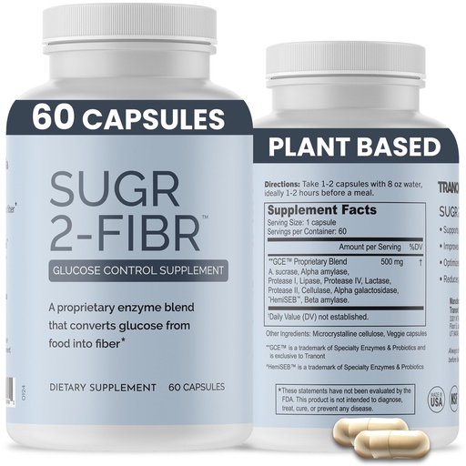 [BRSRMAILOJ7GCALJ] OPTIVIDA Sugr-2-Fibr - Natural Blood Sugar Support Supplement with Enzyme Technology - Glucose Support Supplement - Sugar to Fiber for Gut & Energy Levels - Blood Sugar Supplement - 60 Vegan Capsules