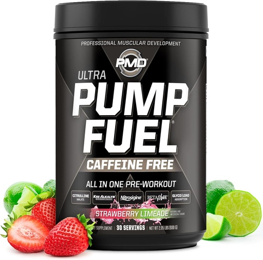 [BRSRMCQ5PIORMCQY] Pompa sportiva PMD Fuel Ultra Caffeine Free - Premium Pre Workout Powder & Muscle Pump, Maggiore messa a fuoco, Endurance & Recovery, Creatina Premium, Arginine & Beta Alanine - Limeade fragola (30 Serve)