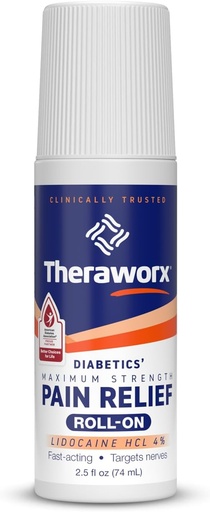[BRSRAZY2AUHWMYD4] Theraworx Maximum Strength Diabetics' Pain Relief Roll-On with Lidocaine - 2.5 oz - 1 Count
