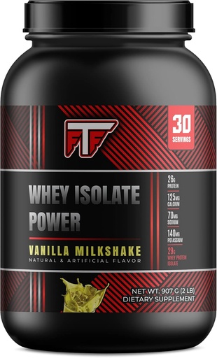 [BRSW2Y3RBUFAOAYY] Whey Isolate Power Vanilla Milkshake, 26g of 100% Whey Protein Isolate per Serving to Build Lean Muscle -Vanilla Milkshake, 2lb- 30 Servings