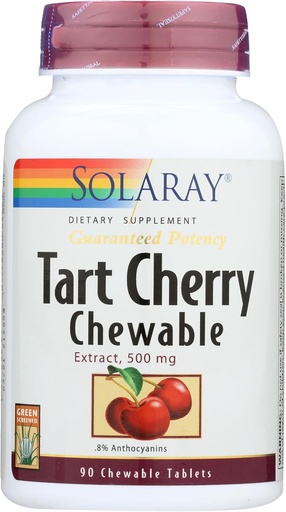 [BRSWKFI5CMIA4FAV] SOLARAY Guaranteed Potency Tart Cherry Fruit Extract, Chewable, Cherry (Btl-Plastic) 500mg | 90ct
