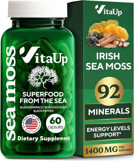 [BRSRMBQZCIFB6ALX] Wildcrafted Irish Sea Moss Capsules with Burdock Root & Bladderwrack - USA Made Sea Moss Advanced for Hair, Skin, Immune & Energy Levels Support - SeaMoss Pills - 60 Vegan Capsules