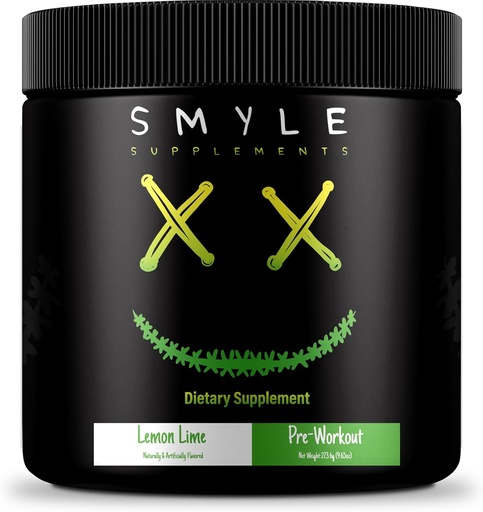 [BRSROEA2BAMRGAYU] Smyle USA Poudre pré-entraînement Lime citron - Pré-entraînement Énergie avec 400mg Alpha GPC + 167mg Caféine et 1667mg Beta-Alanine Performance Blend