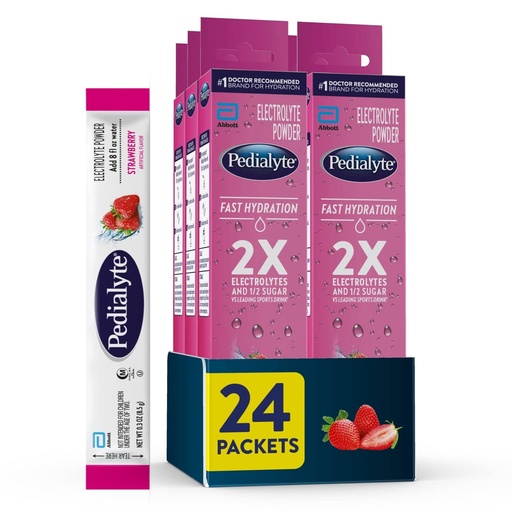 [BRSROYYYOYCQIDQ7] Pedialyte Fast Hydration Electrolyte Powder Packets, Strawberry, Hydration Drink, 24 Single-Serving Powder Packets