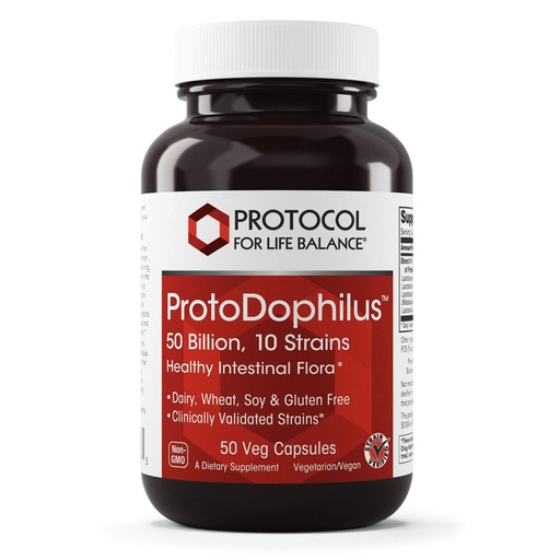 [BRSWIZQNBV6AOGTY] PROTOCOL FOR LIFE BALANCE - ProtoDophilus - 50 Billion, 10 Strains - Healthy Intestinal Probiotic Flora to Support Digestive Function and Immune Health - 50 Veg Capsules