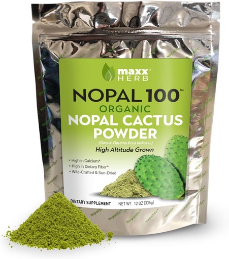 [BRSWGCYOCMPWYG3H] Maxx Herb Organic Nopal Cactus Powder, for Healthy Digestion & Immune Support, High in Dietary Fiber, Calcium & Vitamin C, Vegan, Non-GMO and Gluten Free - 12 Oz Bag