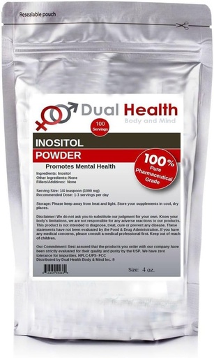 [BRSWKYAFBACBMCDO] Dual Health Body & Mind Inositool Pulber (4 oz) Puhas vitamiin B8 Antioksüdandid Bulk Supplements 1000mg Serving