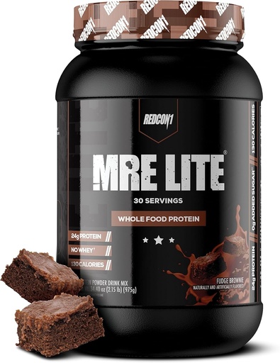 [BRSWYED7A4JWC3TX] REDCON1 MRE Lite Alimentação inteira proteína em pó, Fudge Brownie - Baixo Carb & Whey livre substituição de refeições com misturas de proteína animal - Suplemento fácil de digerir feito com óleos MCT (30 Servings)
