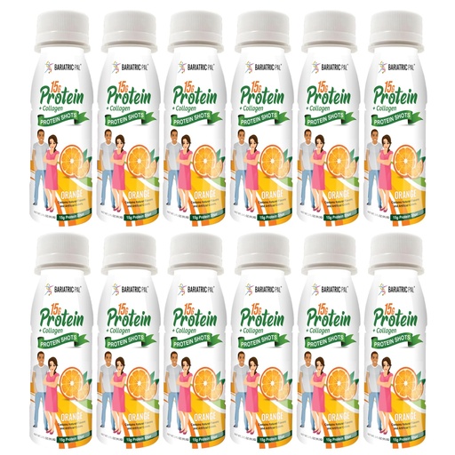 [BRSWYGD4AV7BSCD7] BariatricPal 15g Ready-to-Drink Whey Protein & Collagen Shots - Orange (12 Bottles)
