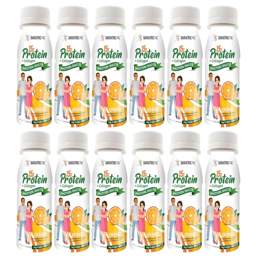 [BRSWYGD4AV7BSCD7] BariatricPal 15g Ready-to-Drink Whey Protein " Collagen Shots - Orange (12 Bottles)