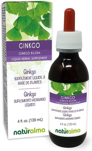 [BRSW2FILORYQGDQY] Naturalma Ginkgo (Ginkgo boloba) Leaf Alcohol-Free Tincture - 4 fl oz Течен екстракт в капки - Билкова добавка - Веган