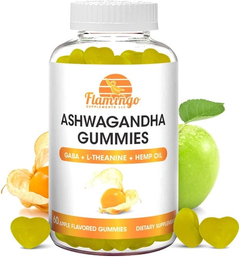 [BRSWYHANOQPQECDF] Ashwagandha Gummies koos L-Theanine, GABA ja kanepiga - looduslikult maitsestatud, Vegan Ashwagandha Supplement Root Extract, L Theanine Gummy, Stress Gummy, Mood Gummy, kortisoolijuht - 60 krahv