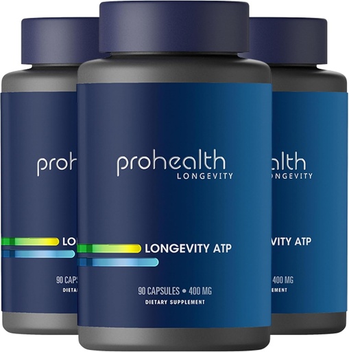 [BRSRAAAZCUMWY332] ProHealth Longevity ATP - 400 mg X 90 Servings, PeakATP Patented Pure ATP to Maintain Cellular Energy, Muscle Strength, and Cognitive Function, Supports Heart Health & Metabolic Efficiency (3 Pack)