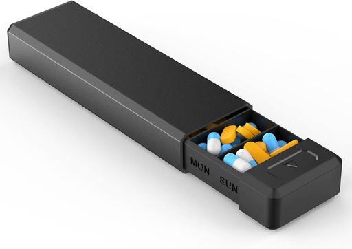 [BRSROHAOBUCR43TL] HEILING Pill Organizer med aluminium Shell til en uge Kapacitet, Portable 7 kompartmenter Pill Box Container til at holde Vitamin, Medicin, Kosttilskud