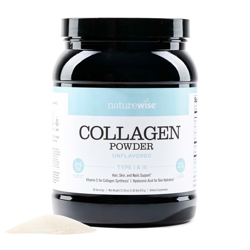 [BRSRA2YKOZ5R4AL7] NatureWise Collagen Peptides Powder with Hyaluronic Acid and Vitamin C - Unflavored Collagen Peptides for Women & Men - Type I & III for Hair, Skin & Nails - Sugar, Gluten & Dairy Free - 30 Servings