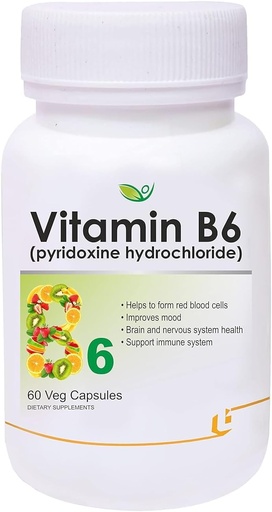 [BRSROAY3AAIBQADV] Nutranix BHM Vitamin B6 (Pyridoxine Hydrochloride) Supplement 60 Veg Capsules