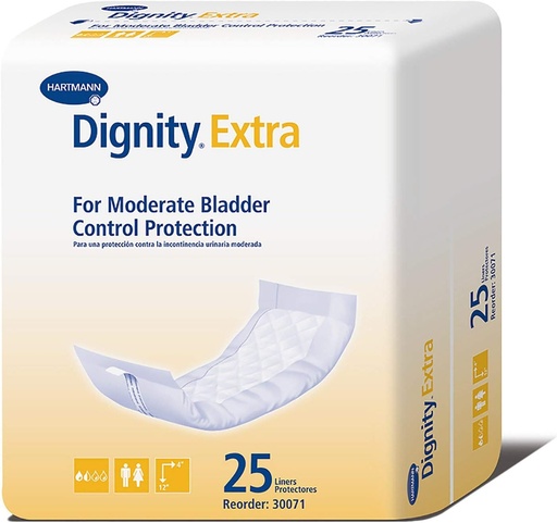 [BRSWIGQOCMEAGGQV] Dignidade Extra Incontinencia Liner para homes e mulleres - Bladder Leak Pads, Moderado Absorbency - Un tamaño Fit Máis, 4 en x 12 en, 25 Conde, 1 Pack