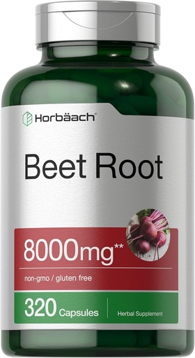 [BRSW2YYTOUJQYYD3] Horbäach Beet Root אבקת קפסולות 8000 מ"ג | 320 גלולות | Non-GMO, Gluten Free Formula | High Potency Herbal Extract