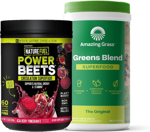 [BRSROAIKBAJQICTG] Amazing Grass Greens Blend Superfood: Super Greens Powder Smoothie Mix for Boost Energy, 60 Servings & Nature Fuel Power Beets Powder, Beet Root Powder, Support Natural Energy, 60 Servings