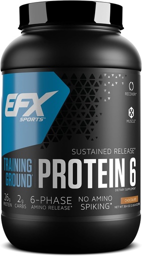 [BRSWKHQTBF6REHLK] EFX Sports Training Ground Protein 6 | Whey Isolate & Concentrate, Egg White, & Pea Protein | 26g 6-Source Sustained Release Protein | 32 servings (Chocolate)