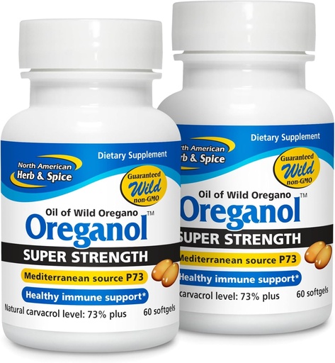 [BRSWIHIIAIDQOC36] North American Herb & Spice Super Strength Oreganol P73 - Pack of 2, 60 Softgels - Immune System Support - Vegan Friendly Wild Oregano - Non-GMO - 120 Total Servings