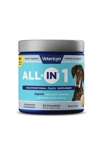 [BRSWGCQKOBYAMGQV] Vetericyn All-in 1 Multifunctional Senior Dog Supplement | Digestive Enzymes + Glucosamine Chondroitin for Hip and Joint Support + Vitamins, Antioxidants, Prebiotics, Probiotics, and Omegas. 90 Count