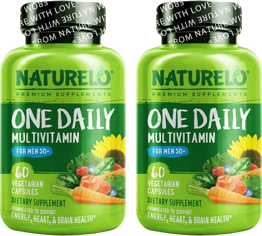 [BRSWYCAHDJ7G2CLZ] NATURELO Um Multivitamínico Diário para Homens 50+ - com Vitaminas e Minerais + Alimentos Orgânicos inteiros - Suplemento para Aumentar Energia, Saúde Geral - Não-GMO - 120 Cápsulas - Fornecimento de 4 Mês